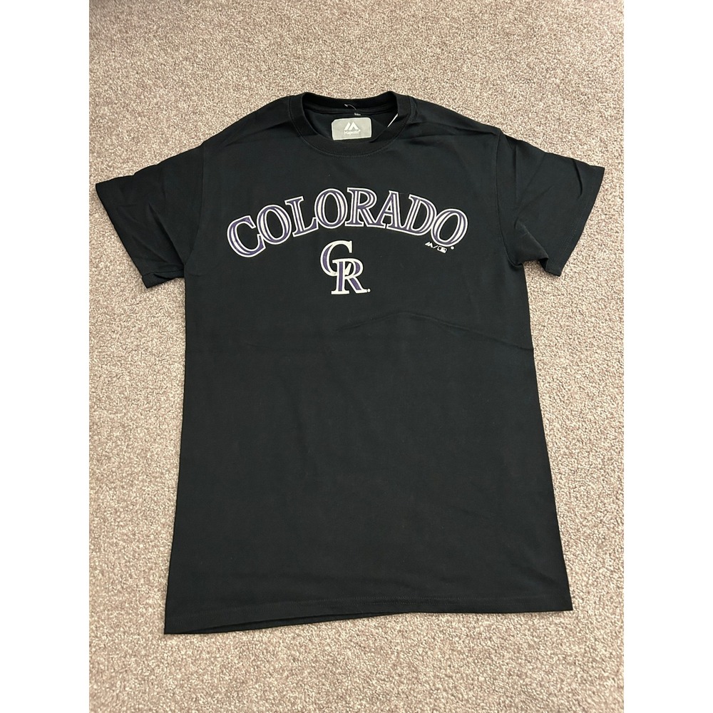 Majestic Colorado Rockies T Shirt Mens Small Black Excellent MLB Graphic Tee